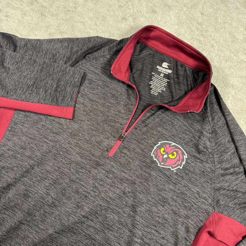 Colosseum Pullover Men M Grey Temple Owls NCAA 1/4 Zip Space Dye Performance Top